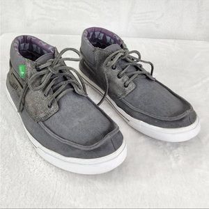 Sanuk Schooner grey suede and canvas boat shoes. EUC